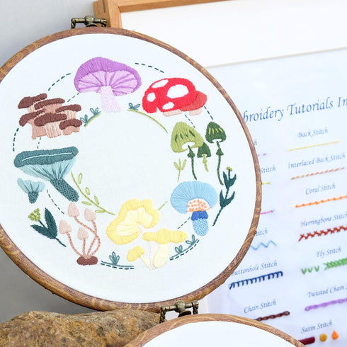 Basic Embroidery Stitch Kit: Perfect for Beginners with 28 Different Stitches and a Mushroom Embroidery Set......