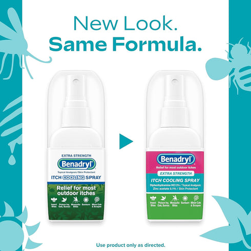 Benadryl Extra Strength Anti-Itch Cooling Spray, Diphenhydramine HCI Topical Analgesic and Zinc Acetate Skin Protectant for Fast Relief from Most ...