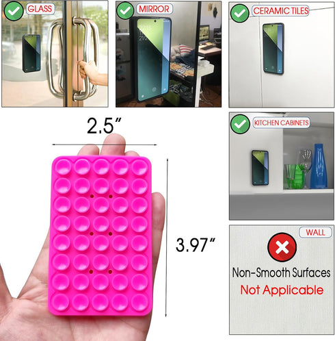Suction Cup Phone Mount, Double Sided Silicone Suction Phone Case, Phone Sticky Grip for iPhone and Android, Hands-Free Fidget Toy Mirror Shower P...