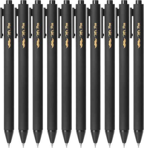 Mr. Pen- Retractable Gel Pens, 10 Pack, Black Ink Gel Pens, Black Barrels, Fast Dry, Gel Pens Fine Point 0.5mm, Retractable Pens, Cute Pens, Gel I...