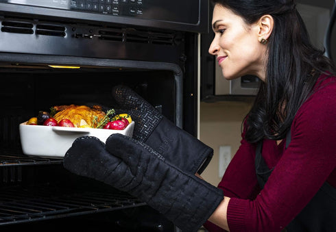 Xlnt Extra Long Oven Mitts (Black) | Teflon EcoElite Water Repellent | Heat Resistant for Oven Cooking, Grill & BBQ | Non Slip Gloves with Teflon ...