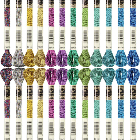 WILLBOND 24 Pcs Metallic Embroidery Floss Cotton Stitch Embroidery Thread Skein Threads Glitter Embroidery Thread Cross Stitch Thread for Friendsh...