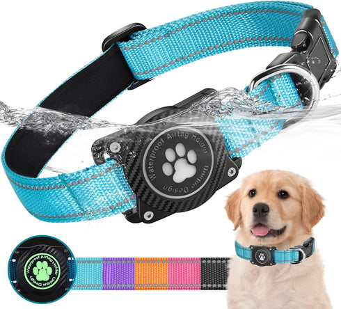 Airtag Dog Collar, Nylon Collar with Waterproof Air Tag Holder, Luminous Reflective Adjustable Pet Collar for Small Medium Large Heavy Duty Dogs,B...