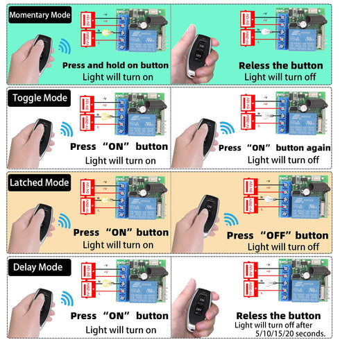 DieseRC 433Mhz Universal Wireless Remote Control Switch DC 12V 1CH RF Relay Receiver Module with 5 Transmitters EV1527 Learning Code Remote Switch...