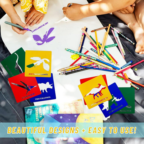 20 Pieces Dinosaur Stencils for Kids 5.1 Inches Drawing Stencils Chalk Stencils Large Washable Animal Themed Primary Shape Template for Kids Toddl...