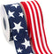 Ribbli Patriotic Ribbon Wired,2 Rolls Navy Star and Red Stripe Burlap Ribbon,1-1/2 Inch Total 60 Feets(20 Yards),Patriotic Ribbon for Crafts,Wreat...