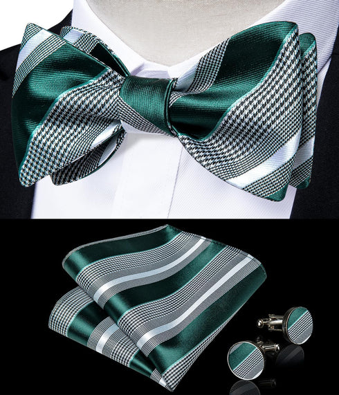 DiBanGu Mens Silk Self Bow Ties,Woven Solid Striped Paisley Bowtie and Pocket Square Cufflinks Set for Men Tuxedo Wedding...