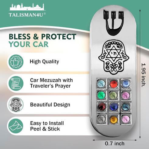 TALISMAN4U Protection CAR MEZUZAH with Travelers Prayer Scroll Hamsa Hoshen Mezuza from Israel Jerusalem Art Judaica Gift...