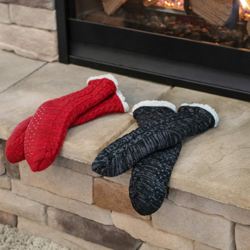 Elanze Designs Simple Knit Womens One Size Plush Lined Non Skid Indoor Slipper Socks...