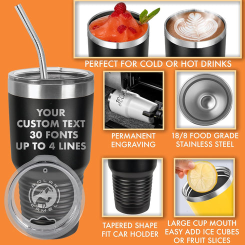Personalized Ringneck Tumbler 30 oz with Straw, Customized Vacuum Insulated Tumbler with Custom Name Text Engraved in USA – Birthday, Wedding, Ann...