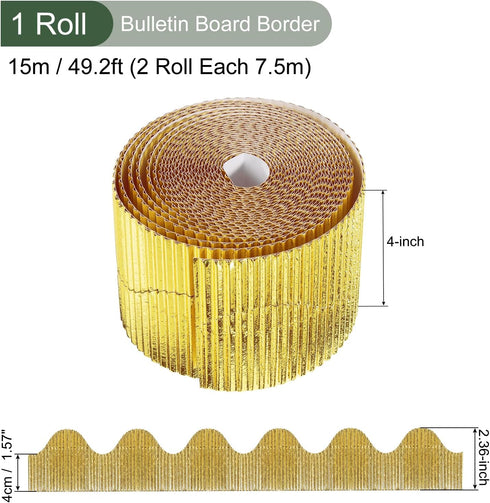 YOKIVE 1 Roll Bulletin Board Border, White Board Trim Edge Scalloped Cork Board Border, Great for Classroom Decor (4 Inch x 49.2ft, Gold)...