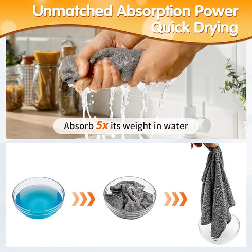 FIXSMITH Microfiber Cleaning Cloth -Pack of 12, Highly Absorbent Cleaning Rags(Grey&Orange), 16"X12" All Purpose Cleaning Towels for Housekeeping,...