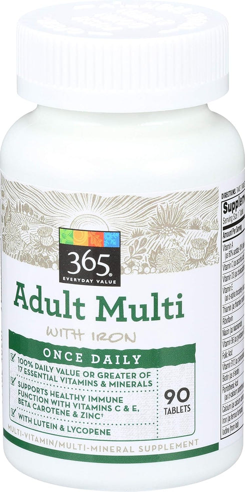365 Everyday Value, Adult Multi with Iron, 90 ct (packaging may vary)...
