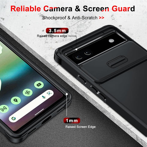 LeYi for Pixel 6A Case (2022): Google Pixel 6A Phone Case with Slide Camera Cover and 2 Pack Tempered Glass Screen Protector, Dual Layer Heavy Dut...