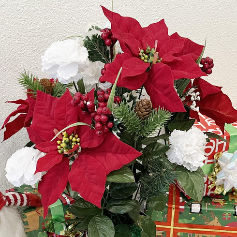 Admired By Nature 18 Stems Artificial Poinsettia Bouquet Fake Christmas Flower, Faux Velvet Poinsettia Carnation Christmas Bush For Home Decor, Ho...