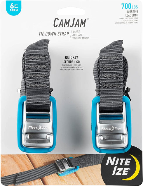 Nite Ize CamJam Tie Down Strap - Tie Down Ratchet Straps - Straps for Trucks & Cars - Tie Downs for Luggage & Gear - 6 ft Strap, Blue (Pack of 2)...