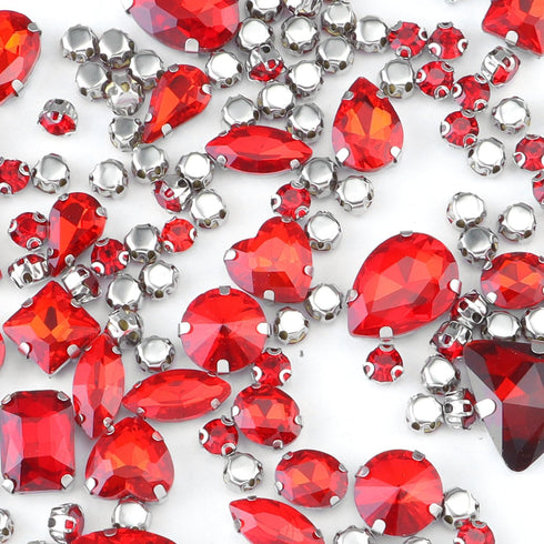 Sew On Rhinestones, OEMOO 130PCS Sew On Glass Rhinestone Metal Back Prong Setting Sewing Claw Rhinestone Mixed Shapes for Dress, Bag, Dance Costum...
