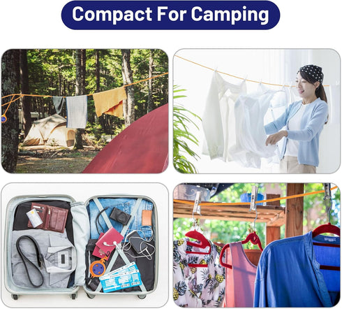 Portable Travel Clothesline Cord, Caudblor Adjustable 33ft Camping Clothes line, Laundry Drying Rope for Hotel Trip, Cruise, Outdoor/Indoor, with ...