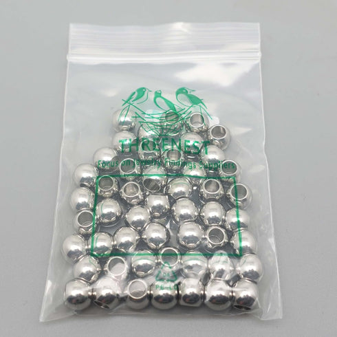 50 PCS Stainless Steel Spacer Beads, Round Larger Hole Polished Metal European Beads Craft Finding for Bracelet Necklace Earring Jewelry Making [H...