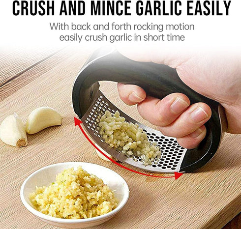 Garlic Press Rocker, Stainless Steel Garlic Mincer Crusher Professional Kitchen Gadgets Garlic Chopper with Ergonomic Handle, Silicone Garlic Peel...