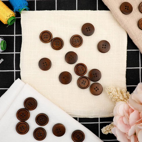 50Pcs 1 Inch Wooden Buttons Polished Sewing Buttons 4 Hole Classic Wooden Buttons for Shirt Sewing Pillow Covers Headbands Crafts Sewing Knitted I...