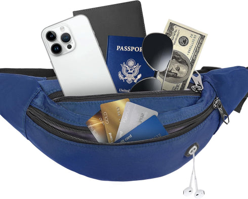 Fanny Pack With 4-Zipper Pockets-Crossbody Bags For Women And Man-Crossbody Bag With Adjustable Strap For Travel Running Hiking Walking Workout Bl...