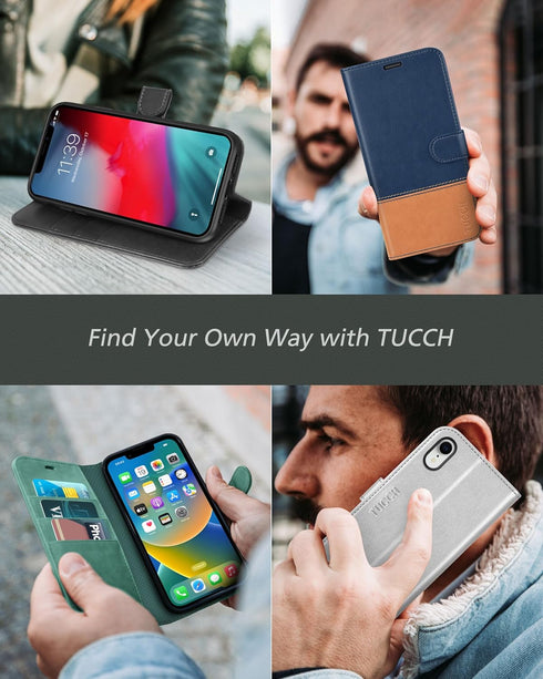 TUCCH Case Wallet for iPhone XR, Kickstand RFID Blocking Credit Card Slot PU Leather Folio Phone Cover with Wireless Charging [Shockproof TPU Shel...