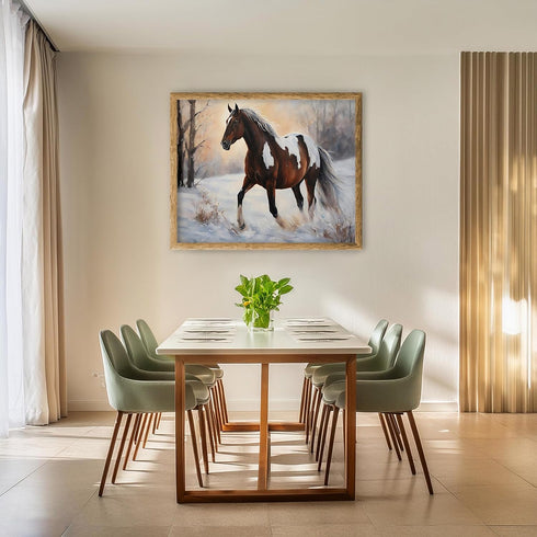 Posterizer 1 pcs-majestic horse in snowy winter scene-oil painting style-2-Art for Animal Lovers-Landscape & Nature Art-Decor for Home & Office- u...
