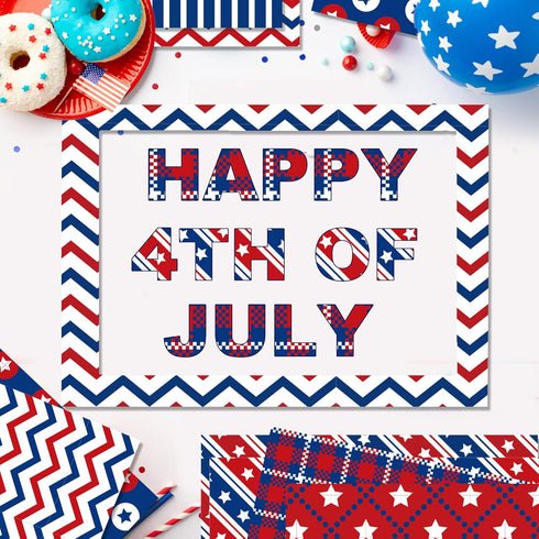 24Sheets Patriotic Pattern Paper 4th of July Double-sided Red Blue White Star Scrapbook Paper for Independence Day for Card Making Photo Album Cra...
