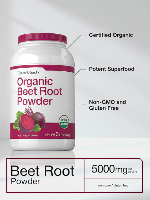Horbaeach Organic Beet Root Powder | 3lb Bulk Supplement | Raw Superfood | Vegan, Non-GMO, and Gluten Free Formula...