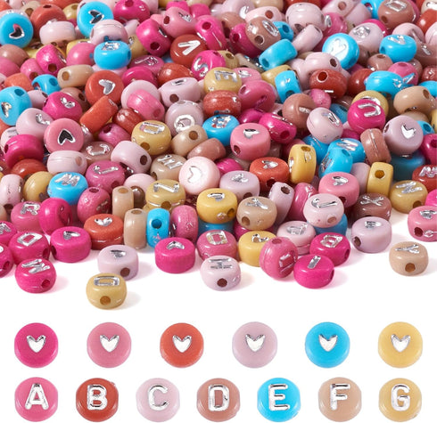 700Pcs Opaque Acrylic Bead Heart Letter Flat Round Bracelet Spacer Beads Colorful Pony Beads 6.5-7mm for DIY Necklace Keychain Jewelry Making Supp...