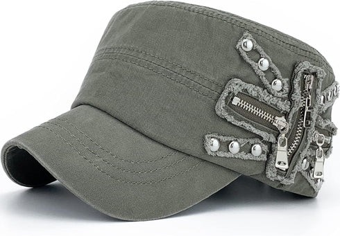 REDSHARKS Women Soft Washed Cotton Cadet Army Cap Adjustable Military Hat Flat Top Baseball Sun Cap...