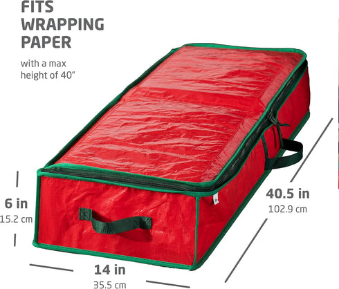 ZOBER Polythene Storage Bag for Gift Wrapping, Inner Pockets, Storage Box for Gift Paper and Holiday Accessories, 40 Inches Long - Tear Resistant ...