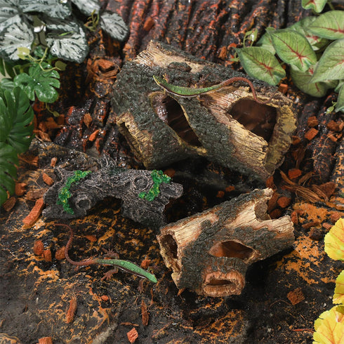 Aquarium Wood Fish Tank Decorations?Resin Fake Logs Terrarium DÉCor, Reptile Hide Aquarium Hideout for Fish Cave, Small Turtles, to 20 Gallon Tank...