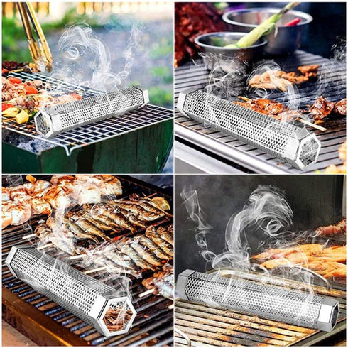Pellet Smoker Tube 12in Stainless Steel BBQ Smoke Tube for Hot or Cold Smoking 5 Hours of Billowing smoke,Stainless Steel Pellet Smoker Tube for A...