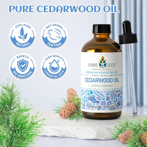 EVOKE OCCU Cedarwood Essential Oil 4 Oz, Pure Cedarwood Oil for Home Diffuser Skin Massage Candle Soap Making- 4 FL Oz...