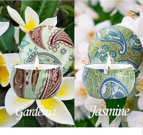 Candles Gifts for Women, 2 Pack 2.5 oz Fresh Gardenia and Jasmine Scented Candles Set for Relaxing Aromatherapy, Up to 24 Hours Burning Time, Natu...