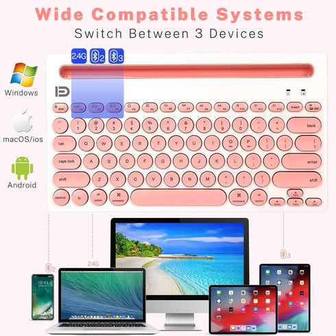 Dual Channel Multi-Device Universal Cute Wireless Bluetooth Keyboard Portable Slim with 20m Connection Distance for Tablet Smart Phone PC Windows ...