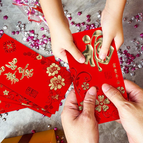 Whaline 72Pcs Chinese New Year Red Envelopes Large Red Packet 2024 Year of the Dragon Hong Bao Plum Blossom Pattern Spring Chinese Lucky Money Poc...