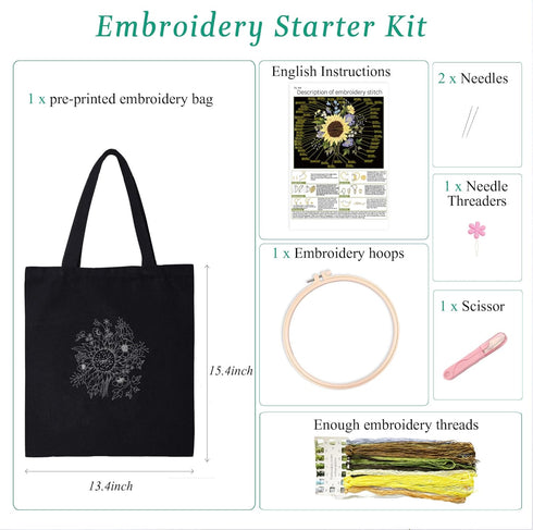 Harimau Beginner Canvas Tote Bag Embroidery Kit,Happy Kitten Pattern,Cross Stitch Kits, Including Stamped Embroidery Bag with 1 Embroidery Hoops,N...