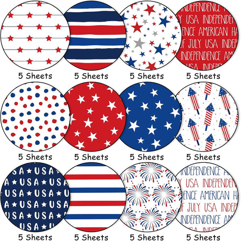 Whaline 60 Sheets Patriotic Pattern Paper Star Stripe Fireworks Scrapbook Specialty Paper 4th of July Double Sided Craft Paper For Independence Da...