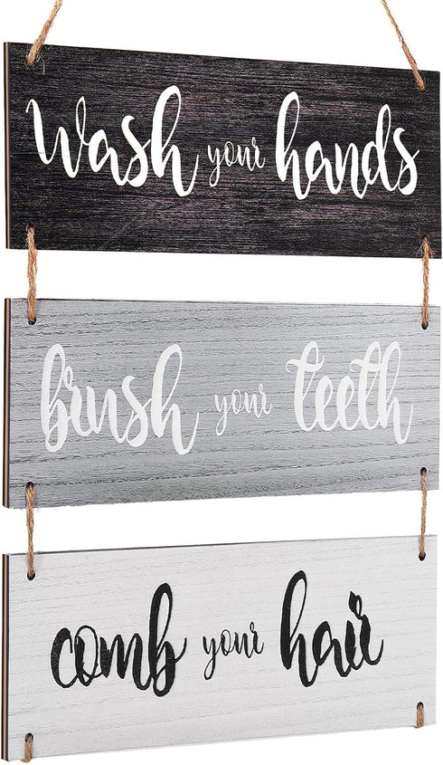 Jetec Bathroom Wall Decor Bath Rules Wall Art Sign Family Hanging Funny Wooden Hanging Sign Rustic Wood Decor for Home Bedroom Outdoor(Simple Patt...