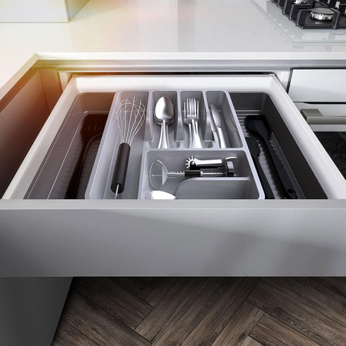 Mueller Flatware Kitchen Drawer Organizer, 19.7" x 15" Silverware Organizer, 6 Compartments, Heavy-Duty, Cutlery Tray for Utensils or Stuff, Dinin...
