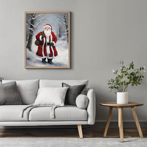 Posterizer 1 pcs-Santa Clause in snowy winter-in oil painting style-1-Holiday Poster Collection-Landscape & Nature Art-Living Room Bedroom Decor- ...