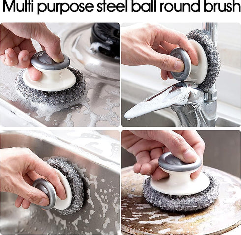 Stainless Steel Scrubber with Handle?Heavy Duty Cleaning Supplies for Pots, Pans, Grills, Ovens & Other Tough Jobs (1P)...