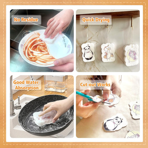 9 Pack Cartoon Dish Sponges for Washing, Eco Friendly Heavy Duty Kitchen Sponges, Compressed Non-Scratch Scrub with Ropes for Household, Cookware,...
