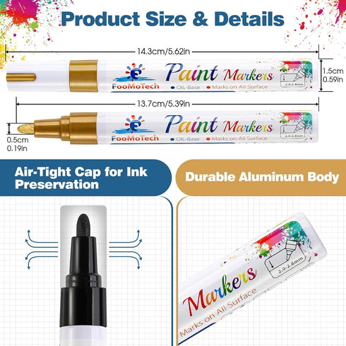 Paint Pen Paint Markers - Permanent Acrylic Markers 4 Pack White & Black, Oil Based, Medium Tip, Quick Dry, Wateproof Paint Markers for Rock, Fabr...