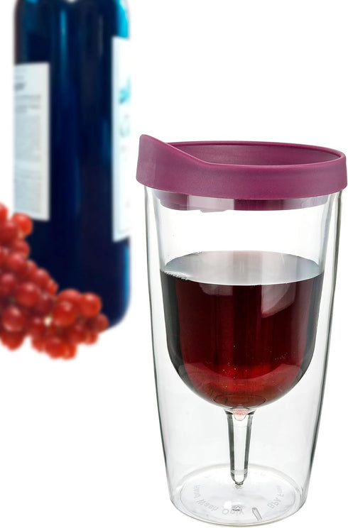 Southern Homewares 10oz Merlot Red Lid Wine Tumbler, 2-Pack – Insulated Double Wall Acrylic with See-Through Cup...