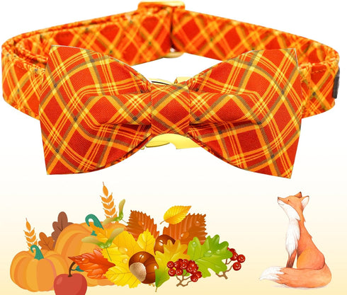 Elegant little tail Dog Collar, Fall Dog Collar Plaid Holiday Pet Collar Dog Halloween Dog Bow Collar Pet Durable Adjustable Girl Boy Dog Collar f...