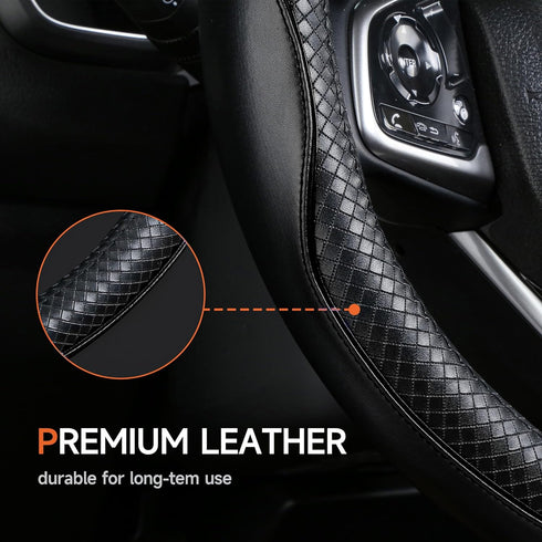 Black Steering Wheel Cover?Heavy Duty?Anti-Slip, Safety, Soft, Leather Steering Wheel Cover,Adaptable to 14.5-15 inches Steering Wheel...
